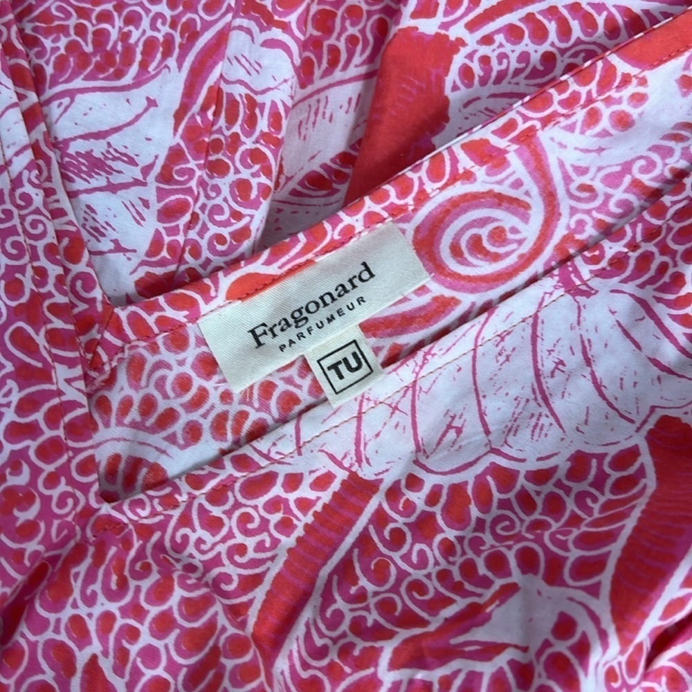 Fragonard Parfumeur One Size Caftan Tropical Print Maxi Dress Coral Smock Waist - Picture 3 of 15